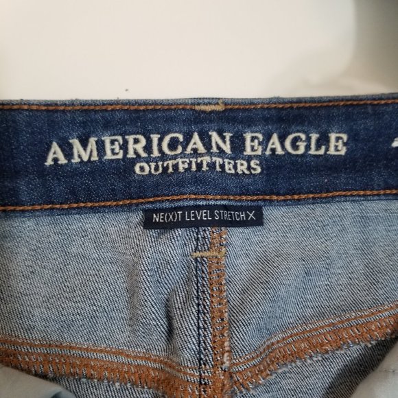 American Eagle Outfitters Hi-Rise Mini Skirt Blue Zipper Sides Frayed Hem Size 4 - Picture 9 of 16